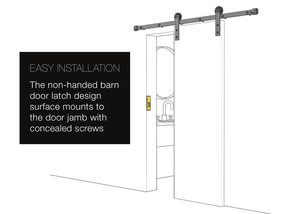 Emtek Modern Rectangular Barn Door Privacy Lock and Flush Pull with Integrated Strike