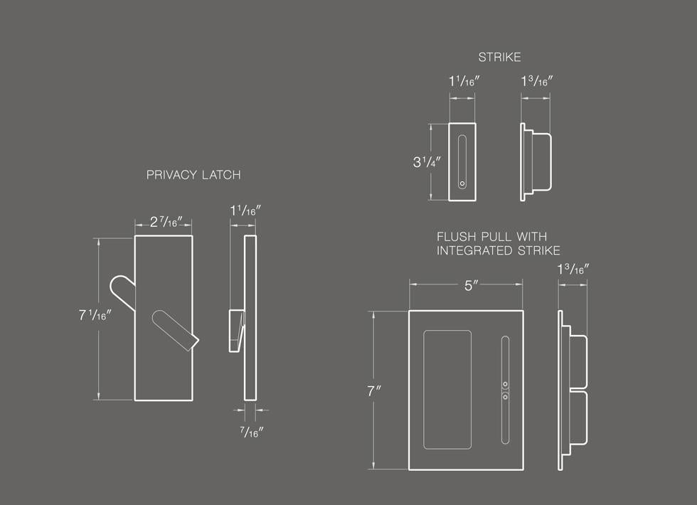 Emtek Modern Rectangular Barn Door Privacy Lock and Flush Pull with Integrated Strike