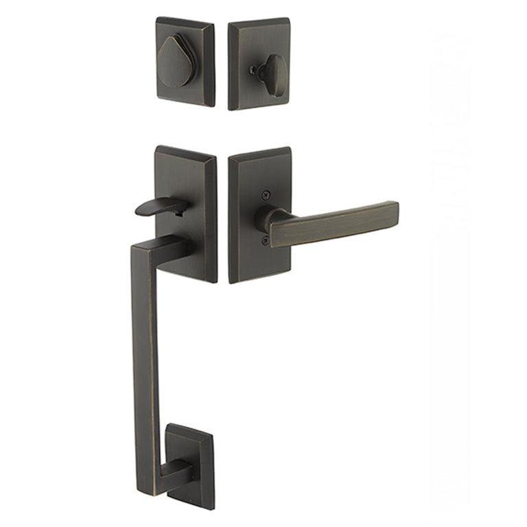 Emtek Rustic Modern Rectangular Sectional Entry Handleset - Single Cylinder